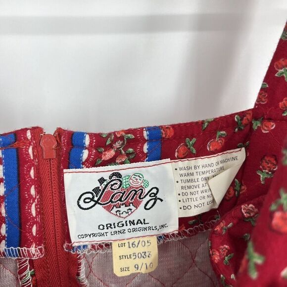 Lanz Dress Size 9/10 Womens Red Quilted Floral Vintage Cottagecore Prairie Midi - Picture 4 of 7